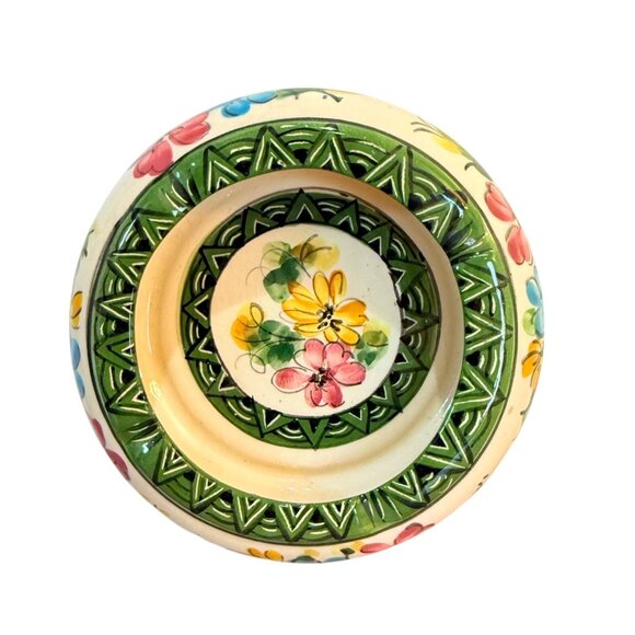 Costa Rican Art Pottery Bowl Geo Floral Motif Trinket Key Dish VTG Chic Decor - Picture 5 of 11